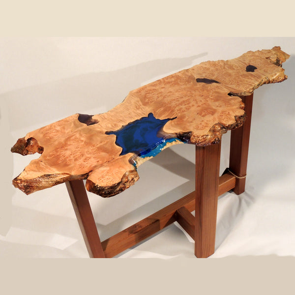 Live Edge side table with blue resin